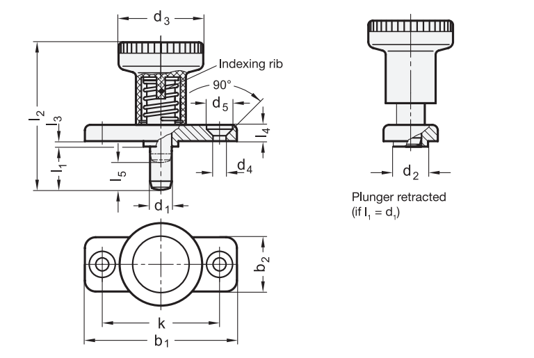 Kolbenknopf-Zugring GN608 Rastbolzen mit Ruheposition 